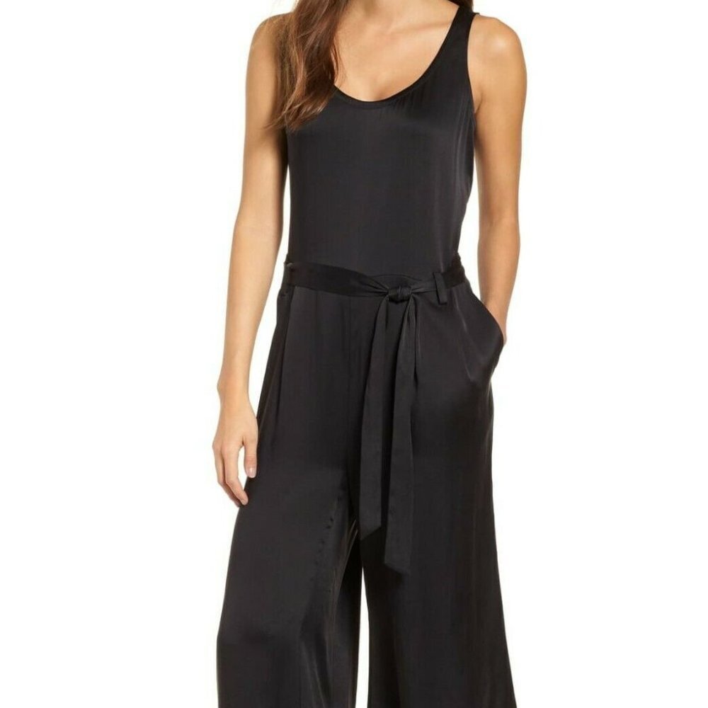 Eileen Fisher Black Scoopneck Silk Crop Jumpsuit